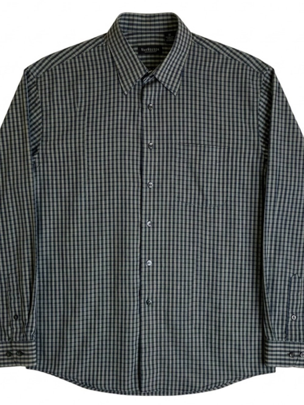 VAN HEUSEN Plaid Button Down Collared Shirt, Men’s XL, Blue Beige